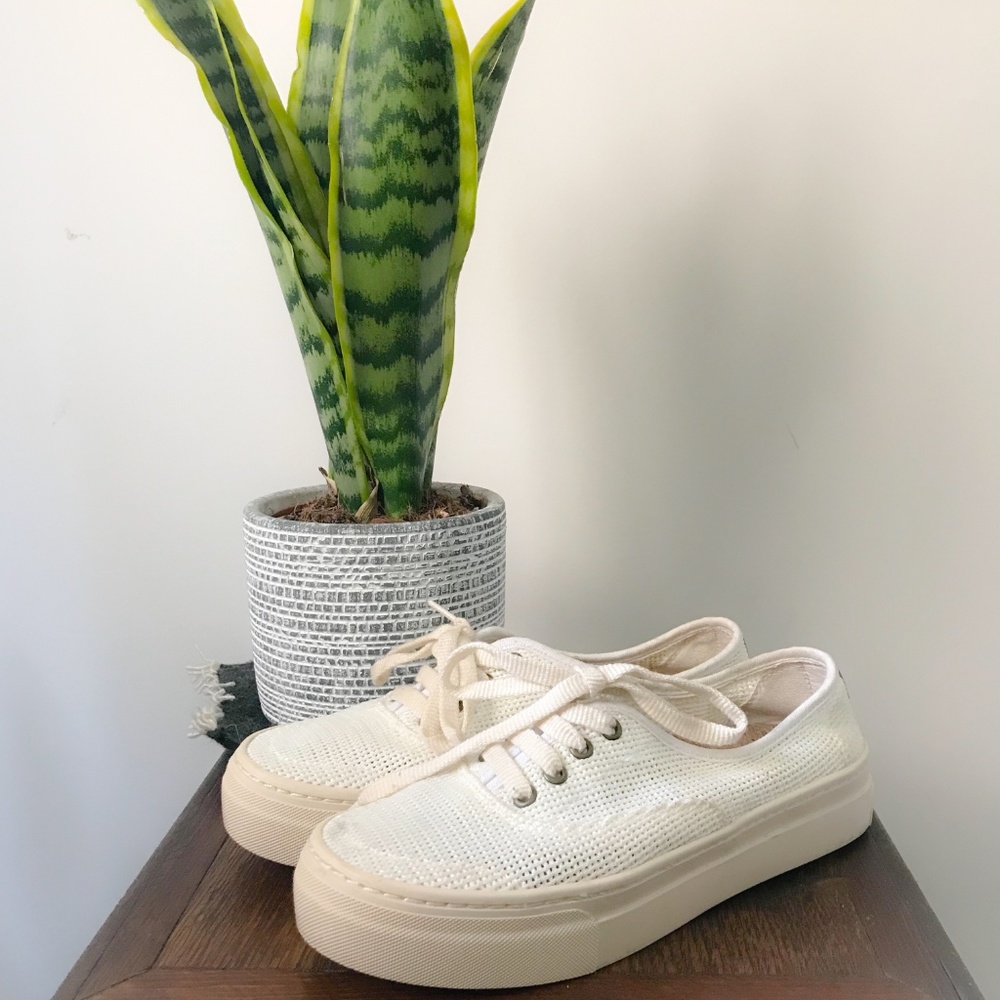 Soludos - White Mesh Platform Sneakers w/ Cork